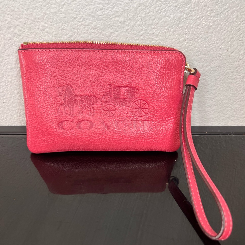Coach Pink Pebbled Leather Corner Zip Wristlet